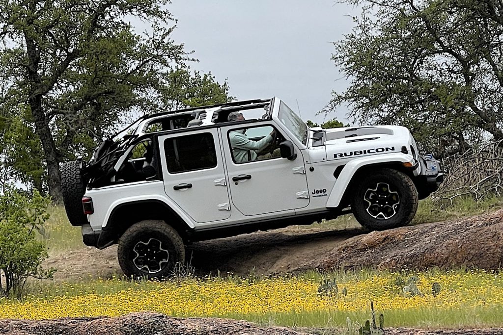 2021 Jeep Wrangler Rubicon 4xe white climbing